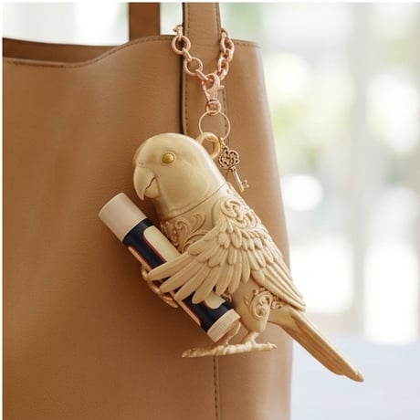 インコ（オキナインコ）の3Dプリント リップケース シルクゴールド キーホルダー