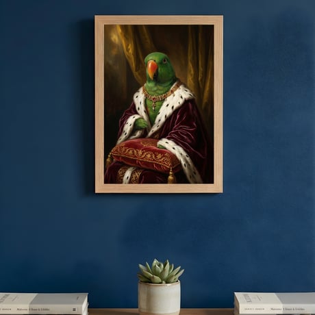 インコ（オオハナインコ）のルネサンス風肖像画 A4額装インテリア壁掛け