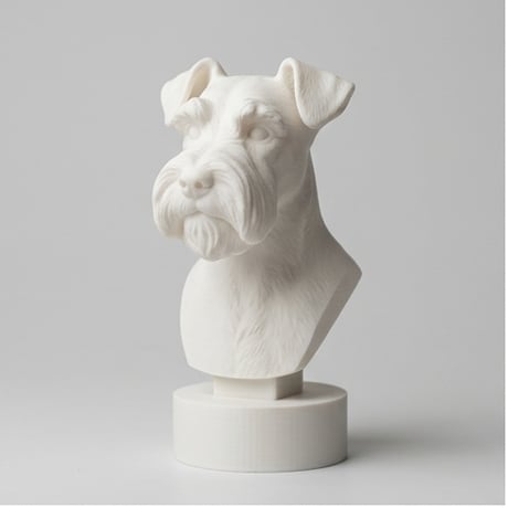 犬（ミニチュアシュナウザー）の3Dプリント胸像 白PLA 彫刻 置物 インテリア