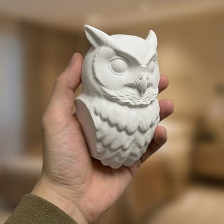 コノハズクの壁掛けレリーフ 3Dプリント 白PLA インテリア