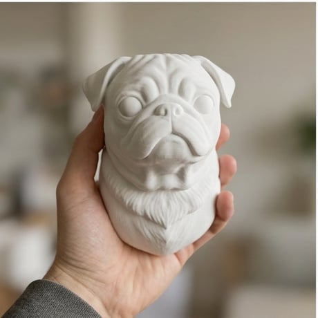 犬（パグ）の壁掛けレリーフ 3Dプリント 白PLA インテリア