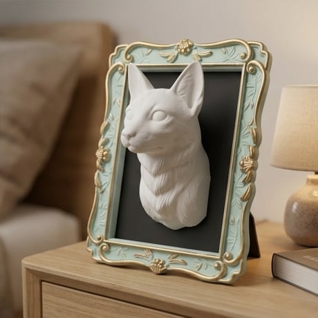 猫（エジプシャンマウ）の壁掛けレリーフ 3Dプリント 白PLA インテリア