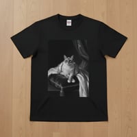 猫（バーマン）半袖Tシャツ ルネサンス風モノクロアート ブラック 男女兼用