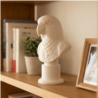 インコ（ダルマインコ）の3Dプリント胸像 白PLA 彫刻 置物 インテリア