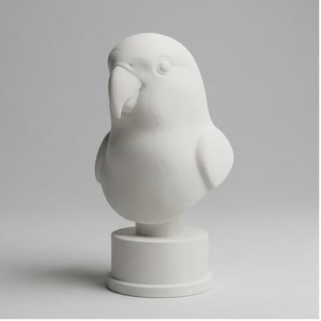 インコ（コザクラインコ）の3Dプリント胸像 白PLA 彫刻 置物 インテリア