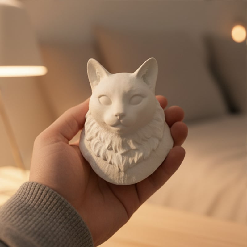 猫（ロシアンブルー）の壁掛けレリーフ 3Dプリント 白PLA インテリア