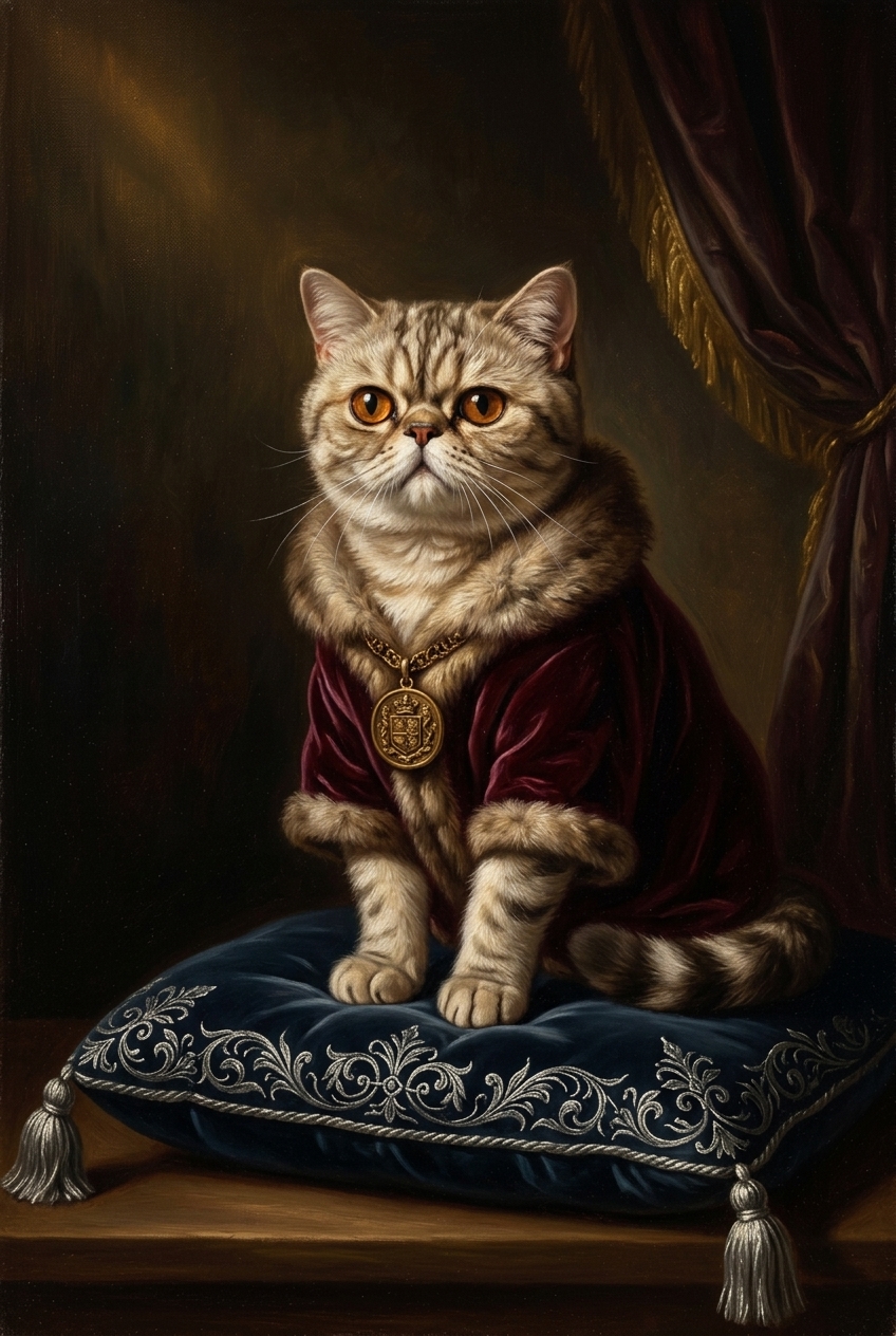 猫（エキゾチックショートヘア）のルネサンス風肖像画 A3額装