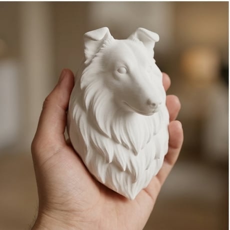 シェットランドシープドッグの壁掛けレリーフ 3Dプリント 白PLA インテリア