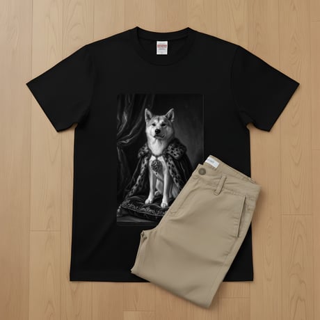 犬（秋田犬）半袖Tシャツ ルネサンス風モノクロアート ブラック 男女兼用