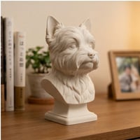 犬（ヨークシャーテリア）の3Dプリント胸像 白PLA 彫刻 置物 インテリア