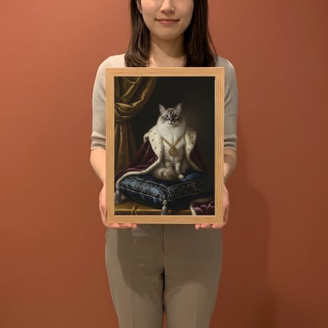 猫（ラグドール）のルネサンス風肖像画 油絵風アートA4額装インテリア壁掛け