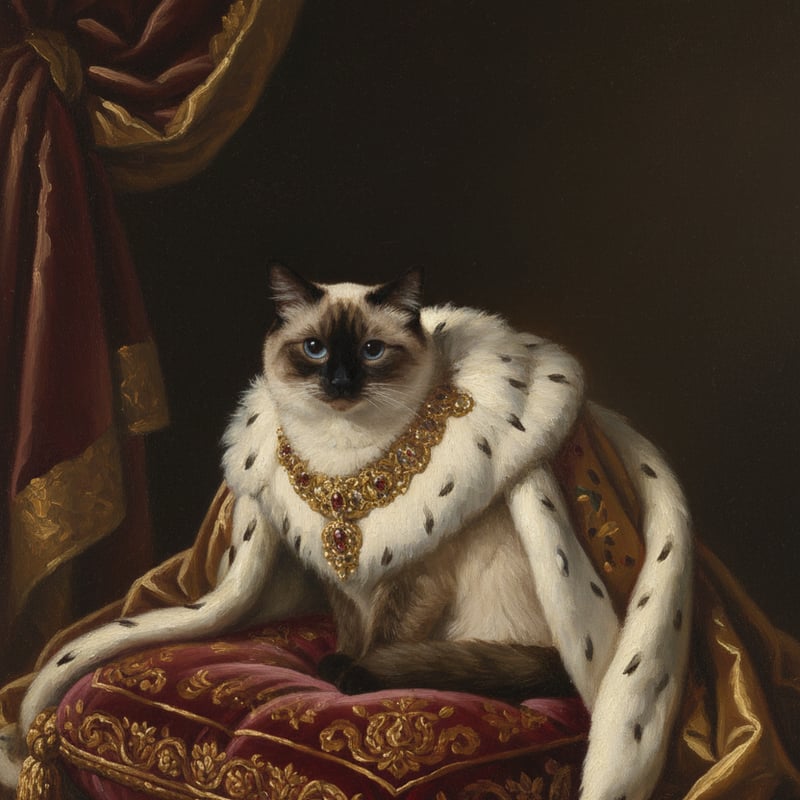 猫（バリニーズ）のルネサンス風肖像画 油絵風アートA4額装インテリア