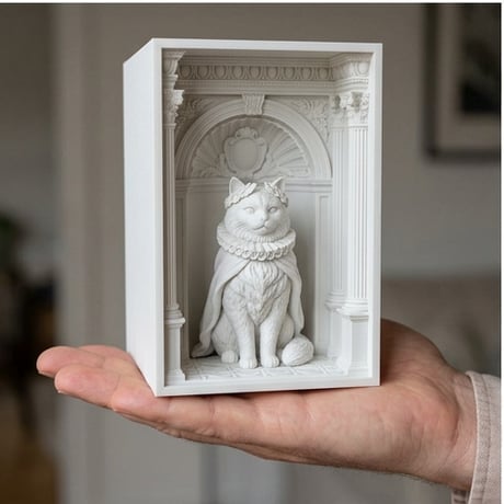 猫（ヒマラヤン）の3Dプリント ブックヌーク 白PLA 本棚インテリア