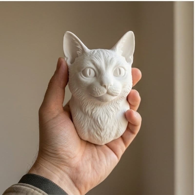 新品 ヨーロッパスタイル優美な猫のレリーフ 猫（マンチカン）の壁掛けレリーフ 3Dプリント 白PLA インテリア