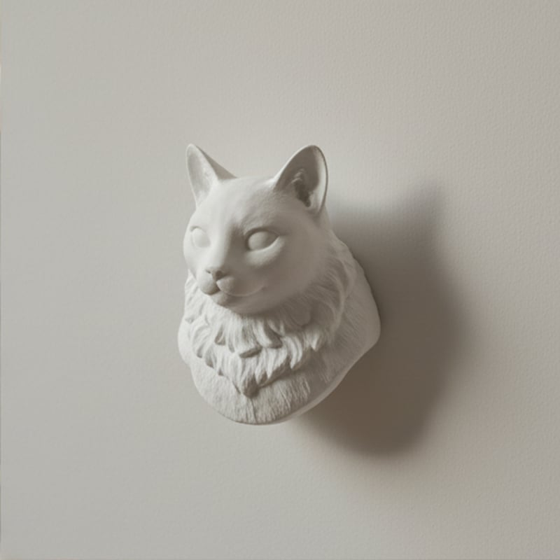 猫（ロシアンブルー）の壁掛けレリーフ 3Dプリント 白PLA インテリア