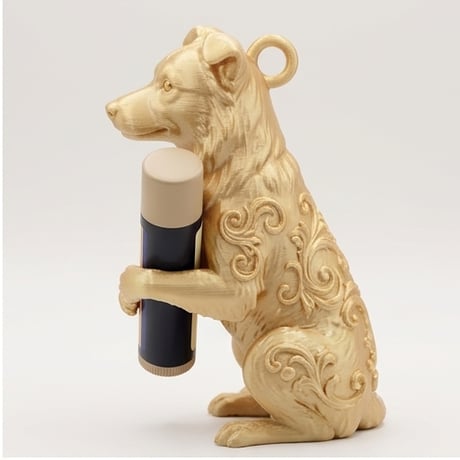 犬（ボーダーコリー）の3Dプリント リップケース シルクゴールド キーホルダー
