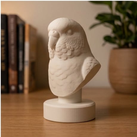 インコ（アキクサインコ）の3Dプリント胸像 白PLA 彫刻 置物 インテリア