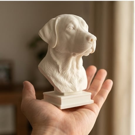 犬（ラブラドールレトリバー）の3Dプリント胸像 白PLA 彫刻 置物 インテリア