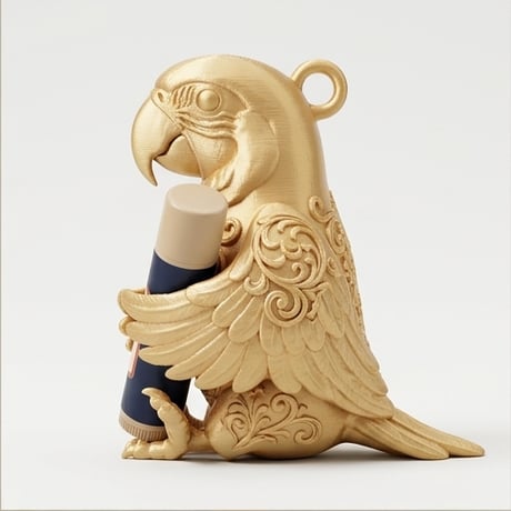 ルリコンゴウインコのリップケース 3Dプリント シルクゴールド キーホルダー