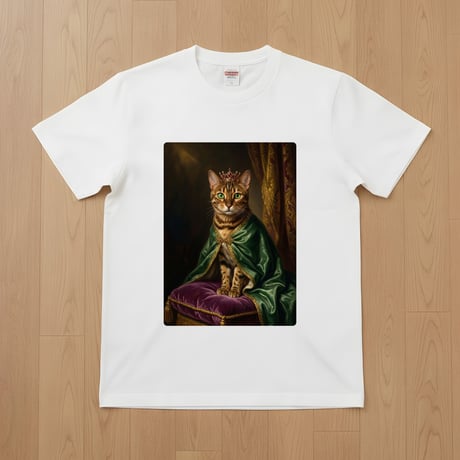 猫（ベンガル）半袖Tシャツ ルネサンス風カラーアート ホワイト 男女兼用