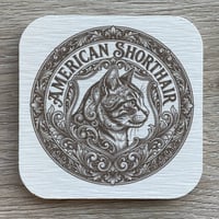 アメリカンショートヘアの紋章コースター 4枚セット アンティーク調（珪藻土配合）