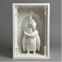 インコ（タイハクオウム）の3Dプリント ブックヌーク 白PLA 本棚インテリア