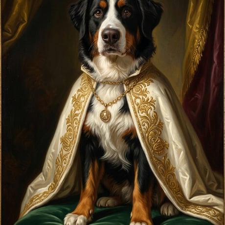 犬（バーニーズマウンテンドッグ）のルネサンス風肖像画 A4額装インテリア壁掛け
