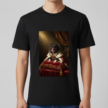 ブラックベアハムスター半袖Tシャツ ルネサンス風カラー ブラック 男女兼用
