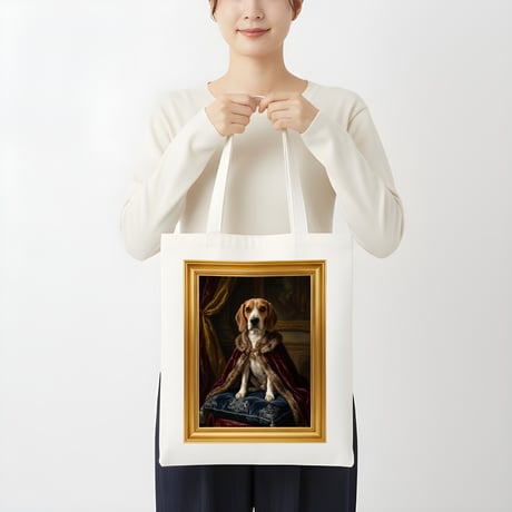 犬（ビーグル）トートバッグ ルネサンス風カラーアート 金縁フレーム