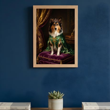 犬（シェットランドシープドッグ）のルネサンス風肖像画 A4額装インテリア壁掛け