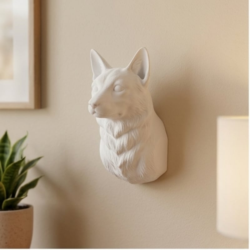 猫（ロシアンブルー）の壁掛けレリーフ 3Dプリント 白PLA インテリア