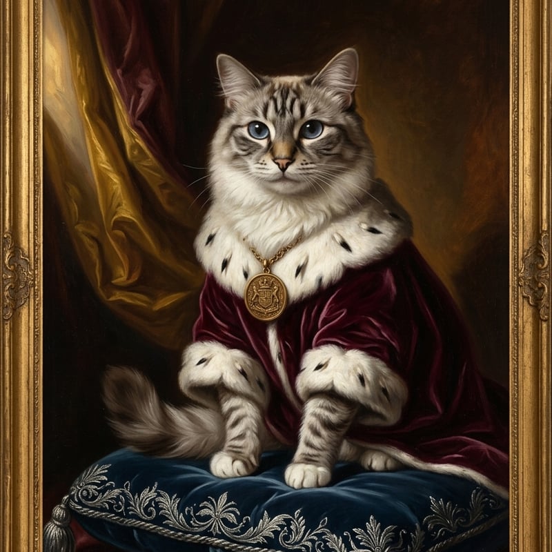 猫（ラグドール）のルネサンス風肖像画 油絵風アートA4額装インテリア