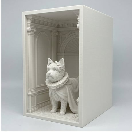 犬（ヨークシャーテリア）の3Dプリント ブックヌーク 白PLA 本棚インテリア