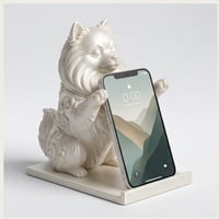 犬（ポメラニアン）のスマホスタンド 卓上 シルクホワイト
