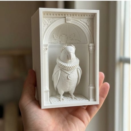 インコ（オキナインコ）の3Dプリント ブックヌーク 白PLA 本棚インテリア