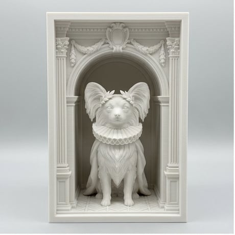 犬（パピヨン）の3Dプリント ブックヌーク 白PLA 本棚インテリア