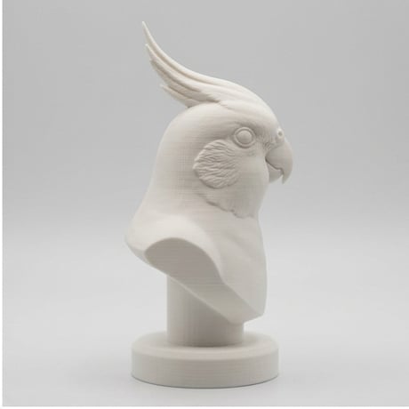 インコ（オカメインコ）の3Dプリント胸像 白PLA 彫刻 置物 インテリア