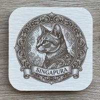 猫（シンガプーラ）の紋章コースター 4枚セット アンティーク調（珪藻土配合）