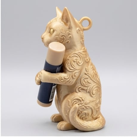 猫の3Dプリント リップケース シルクゴールド キーホルダー