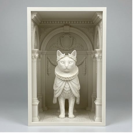 猫（ベンガル）の3Dプリント ブックヌーク 白PLA 本棚インテリア