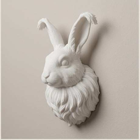 イングリッシュアンゴラの壁掛けレリーフ 3Dプリント 白PLA インテリア