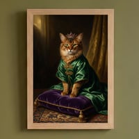猫（アビシニアン）のルネサンス風肖像画 油絵風アートA4額装インテリア壁掛け