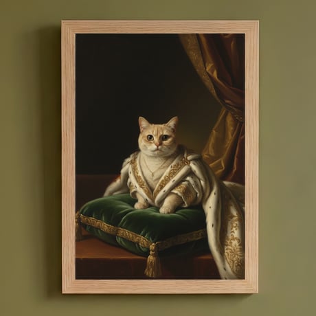 猫（マンチカン）のルネサンス風肖像画 油絵風アートA4額装インテリア壁掛け
