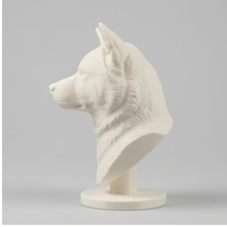 犬（秋田犬）の3Dプリント胸像 白PLA 彫刻 置物 インテリア