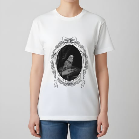 モモイロインコ半袖Tシャツ ルネサンス風モノクロ ホワイト 男女兼用
