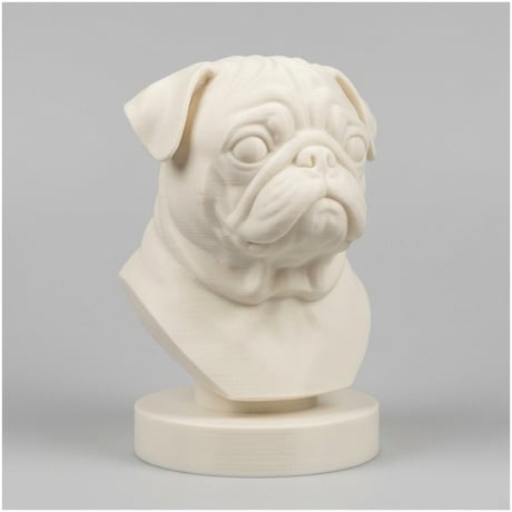 犬（パグ）の3Dプリント胸像 白PLA 彫刻 置物 インテリア