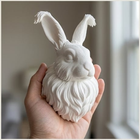 イングリッシュアンゴラの壁掛けレリーフ 3Dプリント 白PLA インテリア