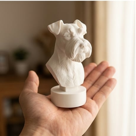 犬（ミニチュアシュナウザー）の3Dプリント胸像 白PLA 彫刻 置物 インテリア