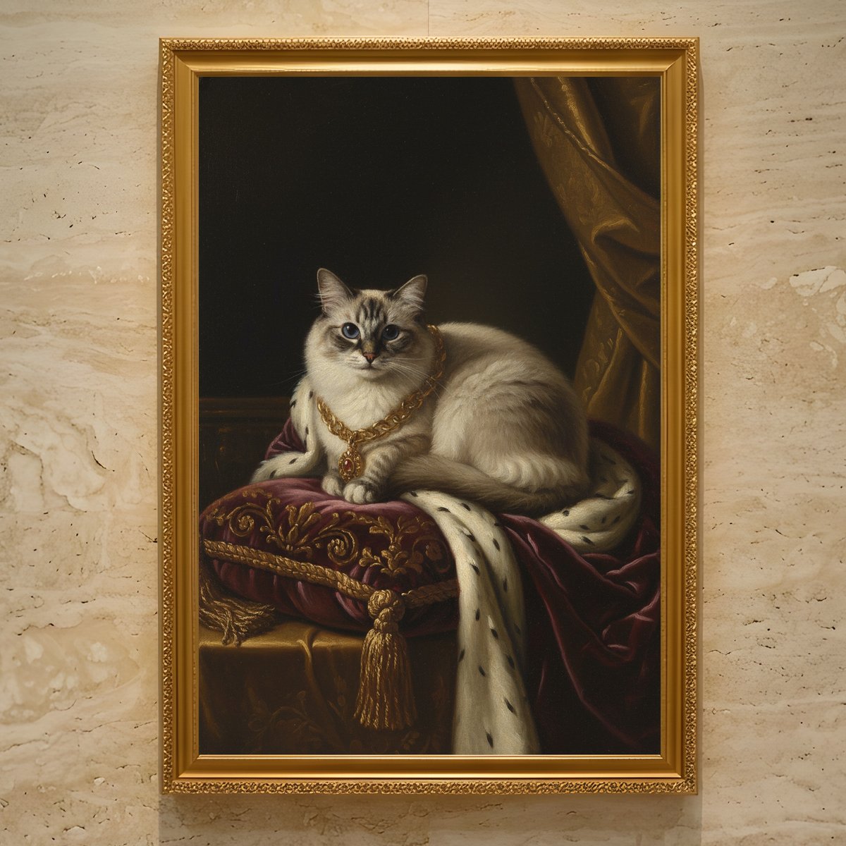 猫（ラグドール）のルネサンス風肖像画 油絵風アートA3額装インテリア