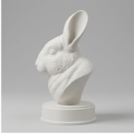 うさぎ（チンチラうさぎ）の3Dプリント胸像 白PLA 彫刻 置物 インテリア